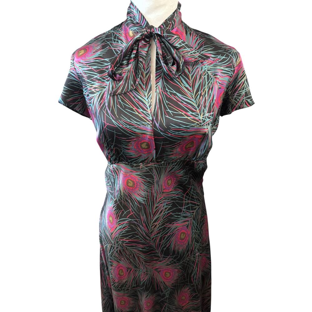 Betsey Johnson Y2K era Silk Maxi Dress Peacock pattern L